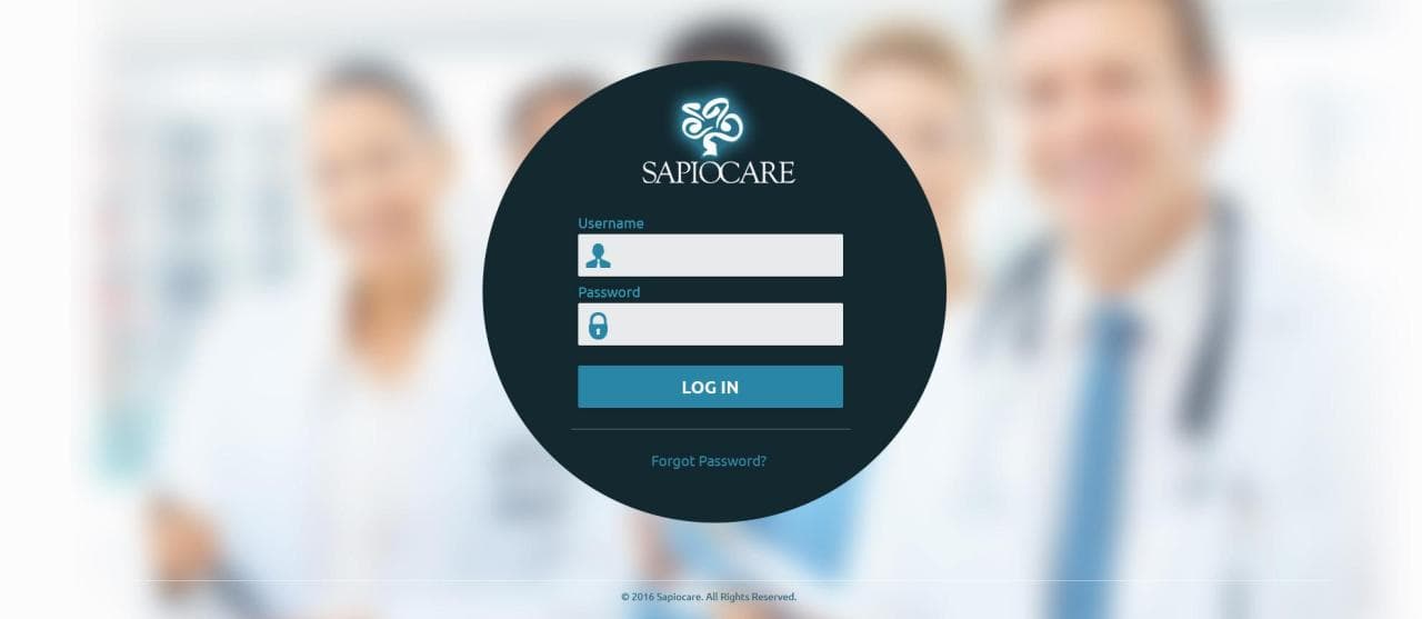 Sapiocare EHR login screen